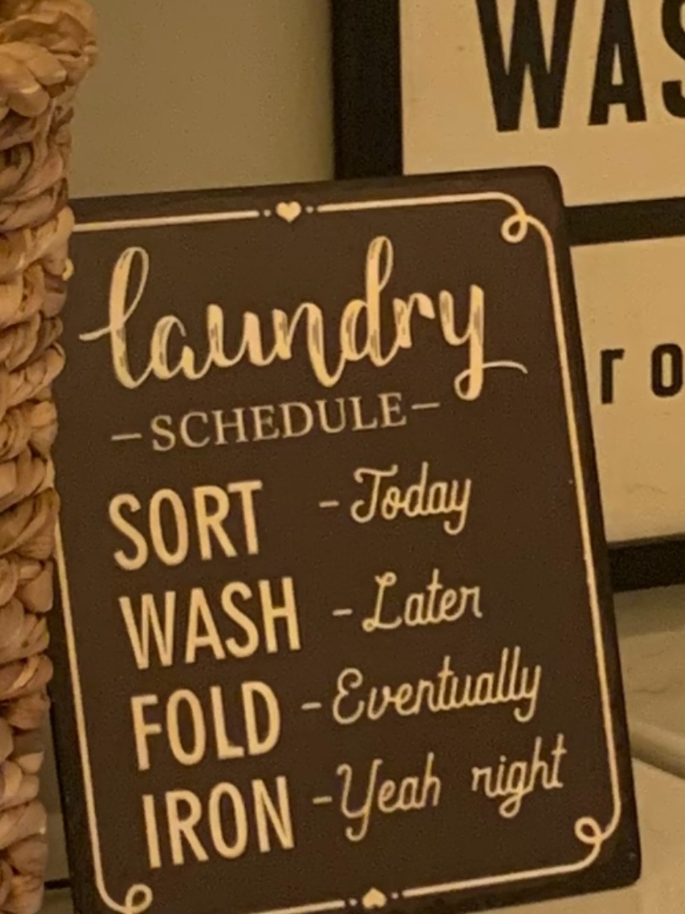Laundry Schedule Decorative Sign - Black & Cream